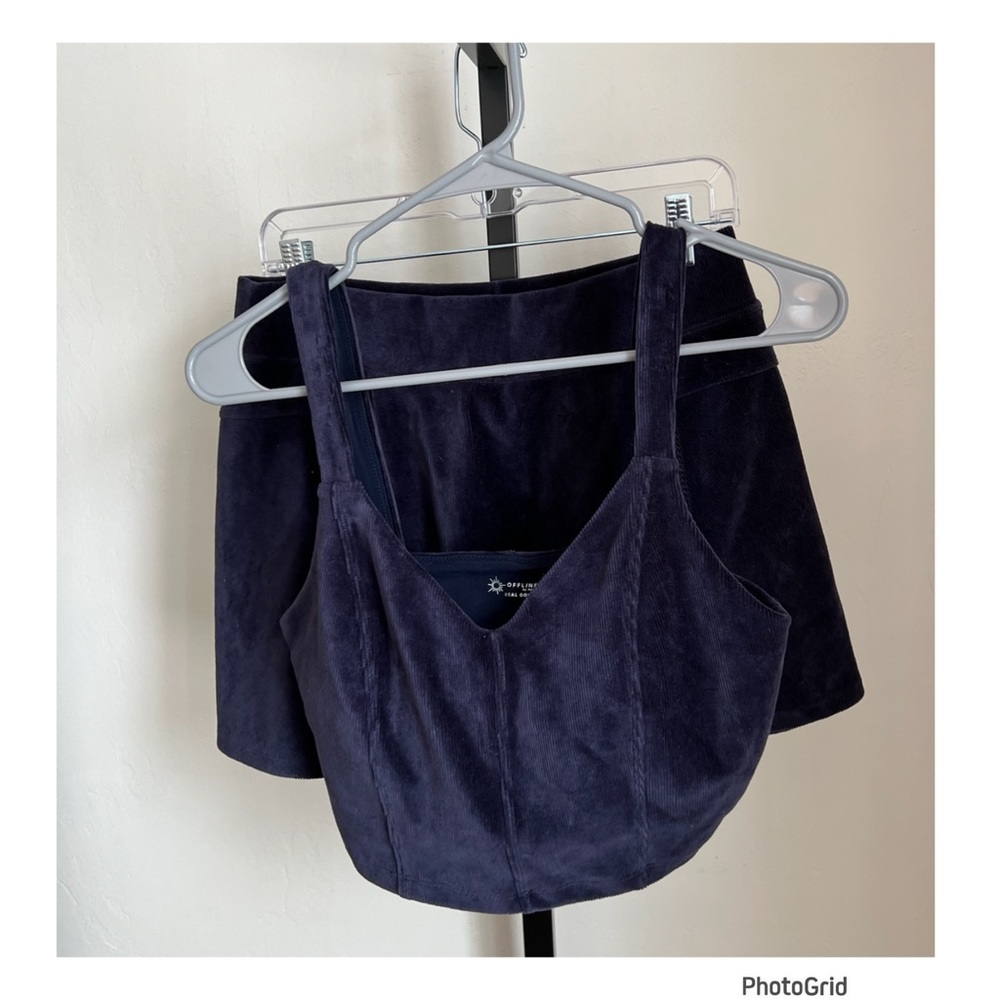 Aerie 2 Piece Navy Cordory Velvety Tank Skort Set Large